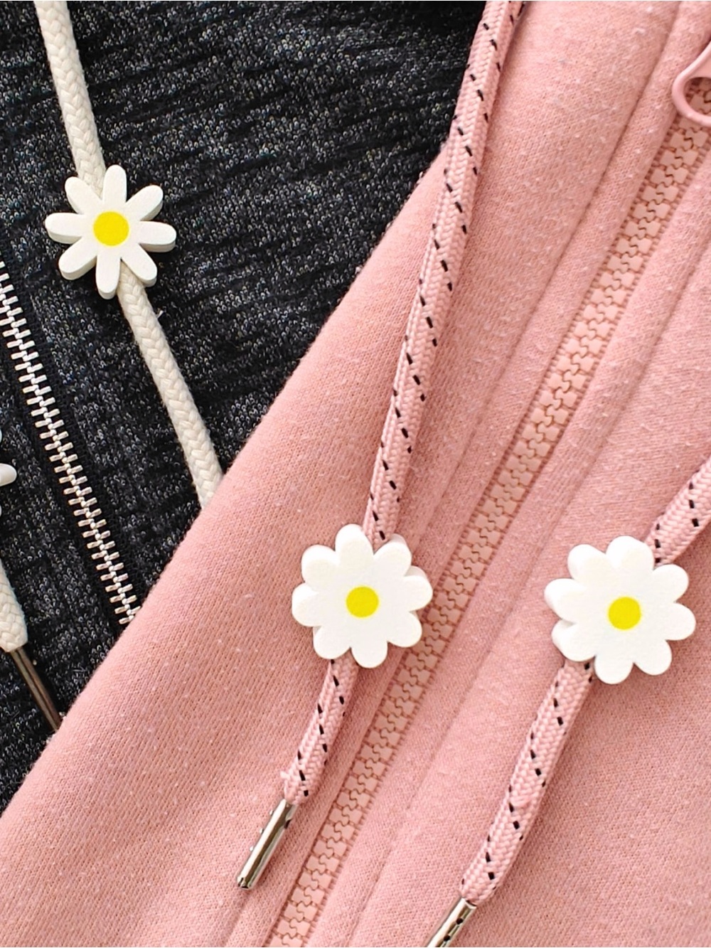 Women’s Pink Zip Hoodie with Daisy Drawstring Accents